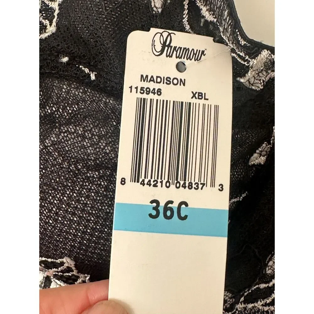 Lacy bra, by Paramour, black/white, size 36C.